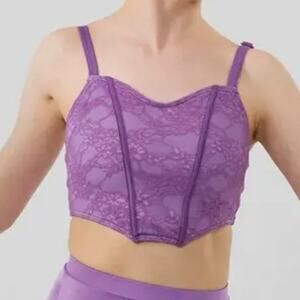 NWOT Weissman Purple lace corset cropped dance top size Large Child